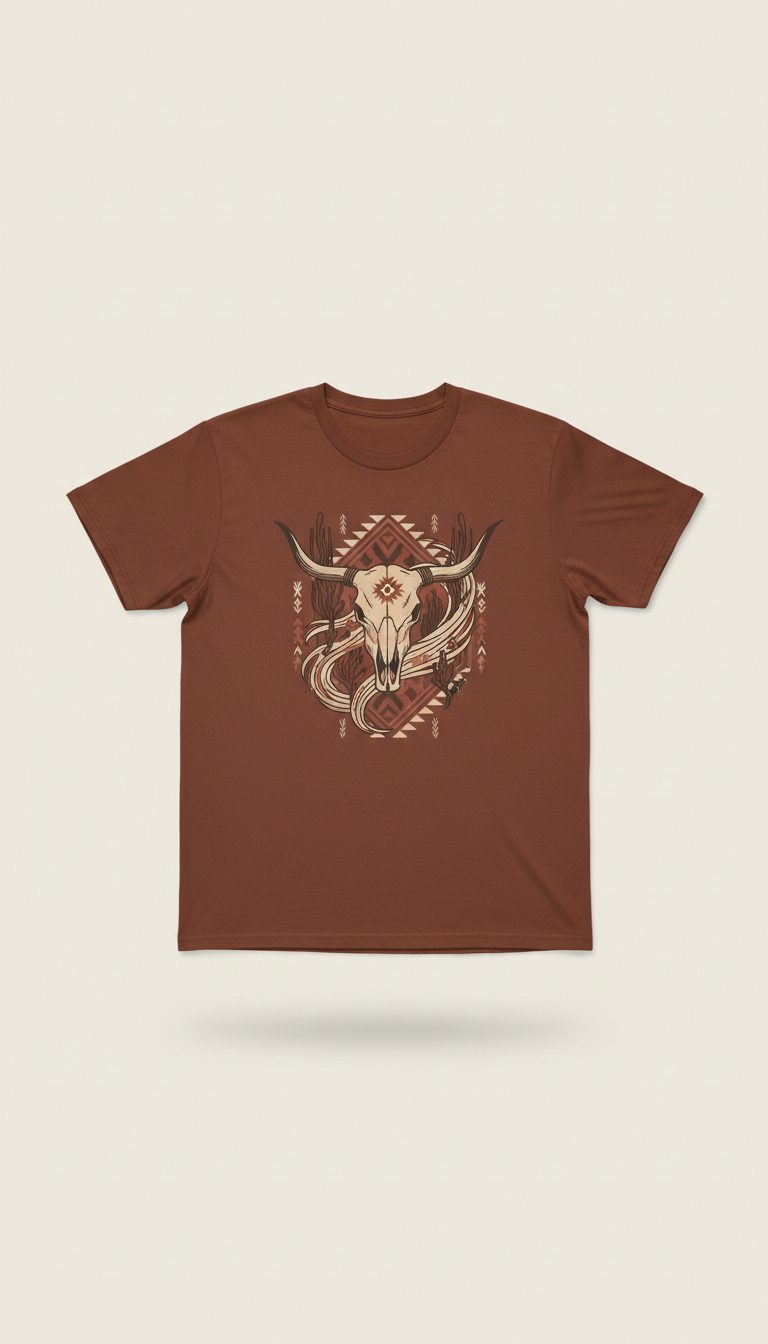 Burnt Sienna Graphic Tee with Western Motif