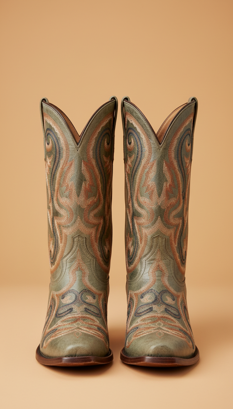 Metallic western boots with embroidery