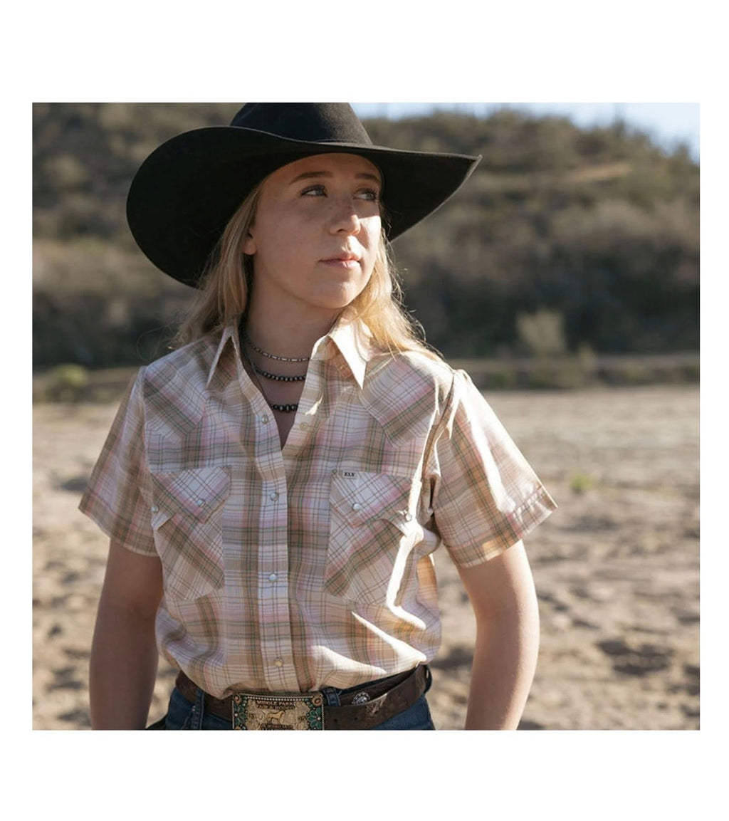 Women’s COWBOYGIRL buttermilk plaid, short sleeve grandaddy snap T-shirt
