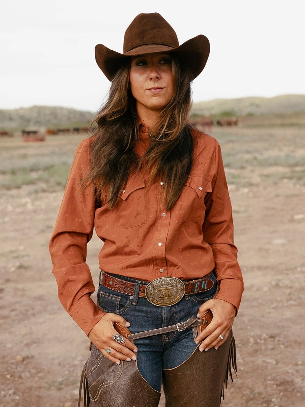 Women’s rust solid Tonal Dolby grandaddy snap shirt