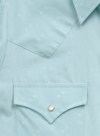 Women's Cowboygirl Vintage Turquoise Solid Tonal Dobby Granddaddy Snap Shirt