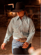 Women's Cowboygirl Vintage Turquoise Solid Tonal Dobby Granddaddy Snap Shirt