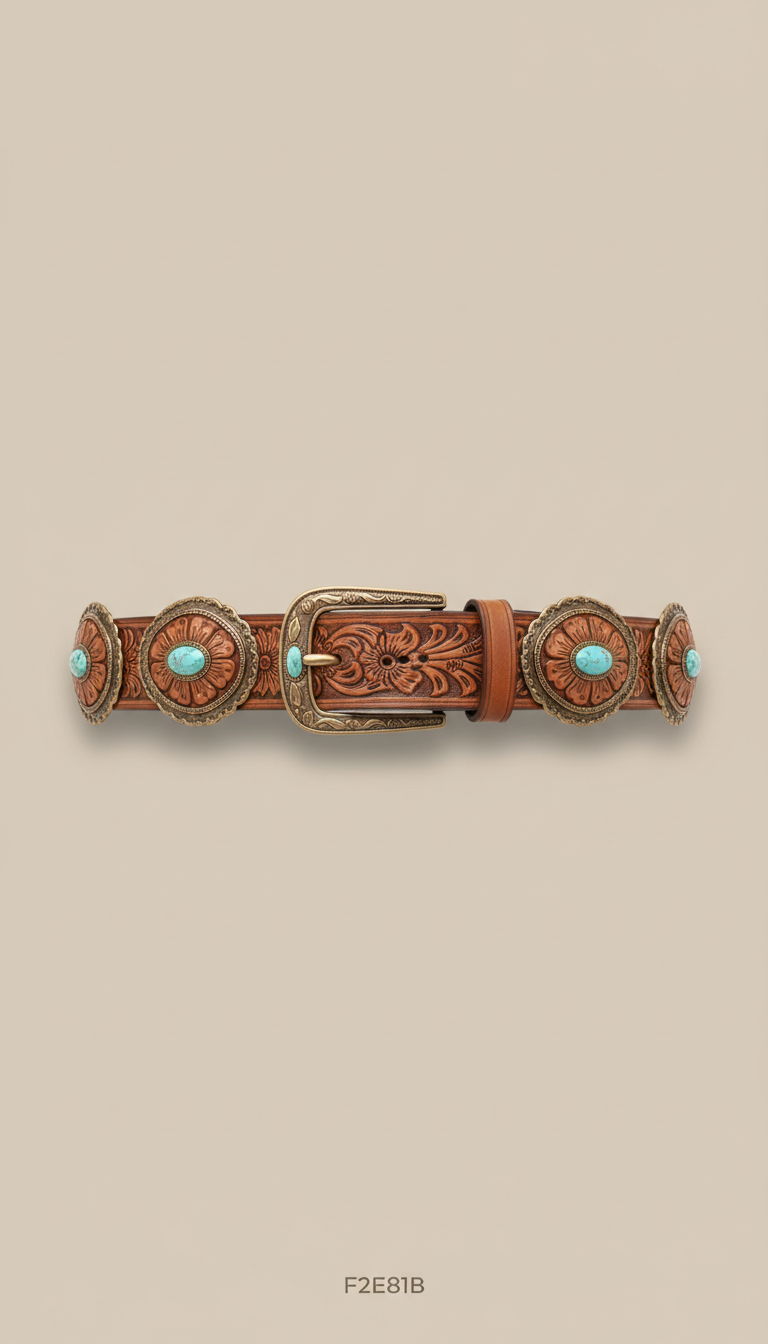 Hand-Tooled Leather Concho Belt