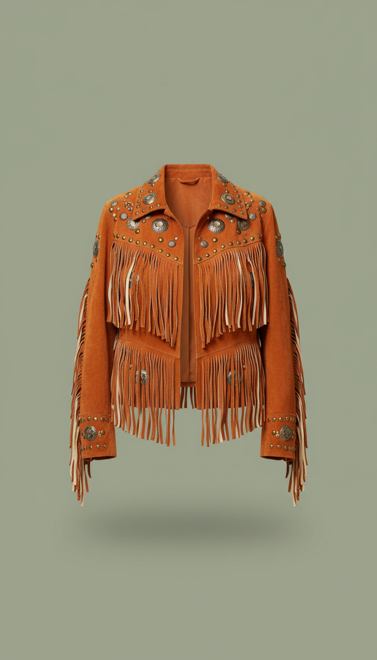 Suede fringe jacket with embroidery