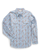 Women's Ely & Walker Stone Blue Horseshoe Floral Print Long Sleeve Shirt