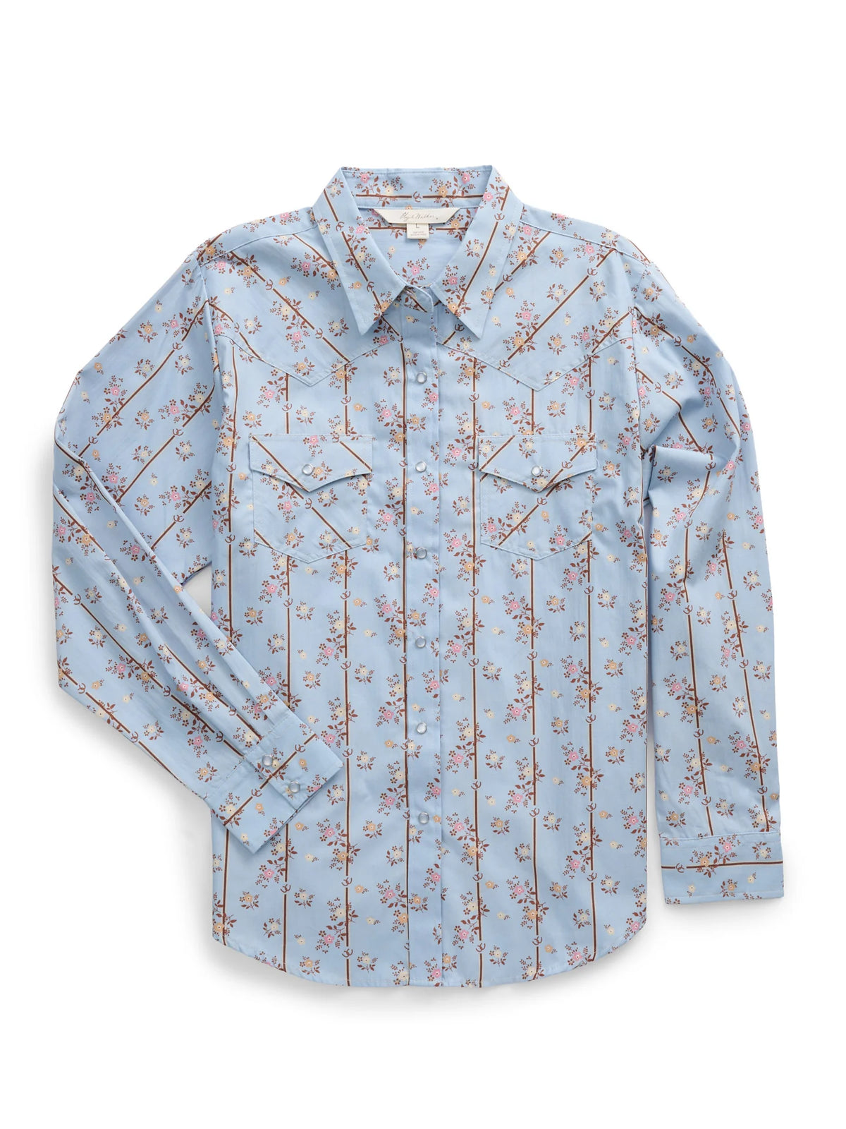 Women's Ely & Walker Stone Blue Horseshoe Floral Print Long Sleeve Shirt